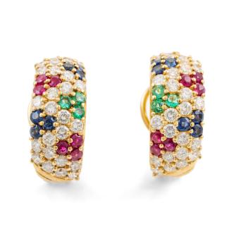 Ruby, Sapphire, Emerald & Diamond Earrings