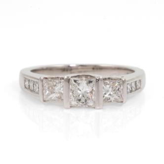 0.85ct Princess Cut Diamond Trilogy Ring