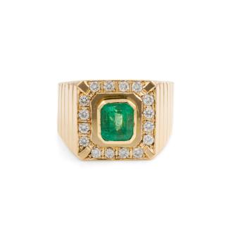 1.48ct Emerald and Diamond Mens Ring