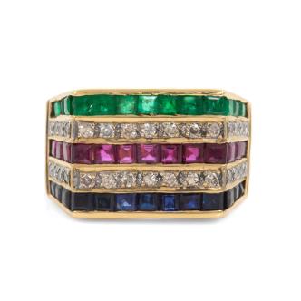 Multi-coloured Gemstone & Diamond Ring