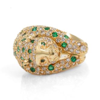 1.25ct Emerald and Diamond Panther Ring