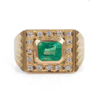 1.62ct Emerald & Diamond Mens Ring