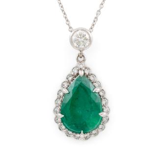 6.76ct Zambian Emerald & Diamond Pendant