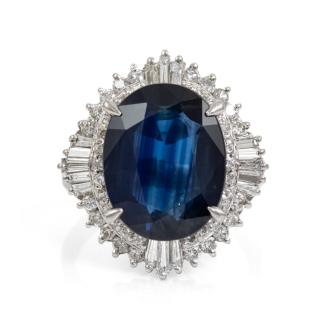 7.55ct Blue Sapphire and Diamond Ring