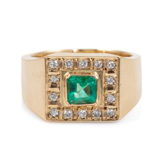 0.58ct Emerald and Diamond Mens Ring