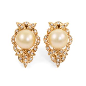 Golden South Sea Pearl & Diamond Earrings
