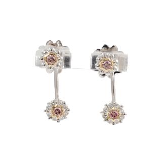 Pink & White Diamond Flower Earrings
